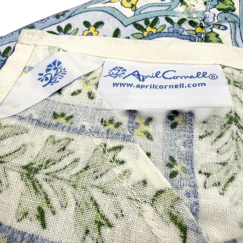 April Cornell Cotton Tablecloth Blue Green Paisley Floral 102x54 Cottage Coastal